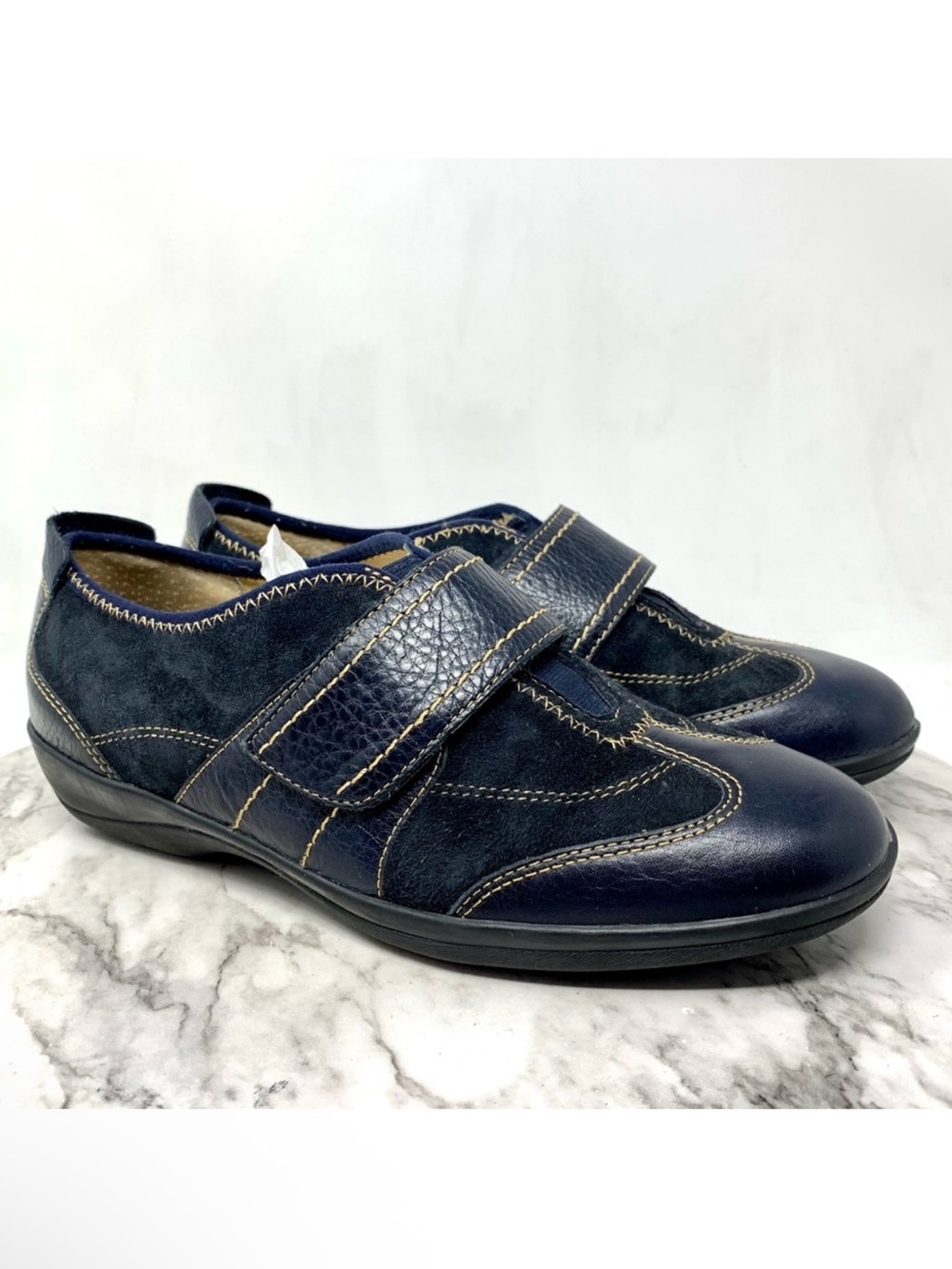 Softspots Navy Suede/Leather Comfort Shoes 8.5 Wide Sporty Preppy Classic Preppy